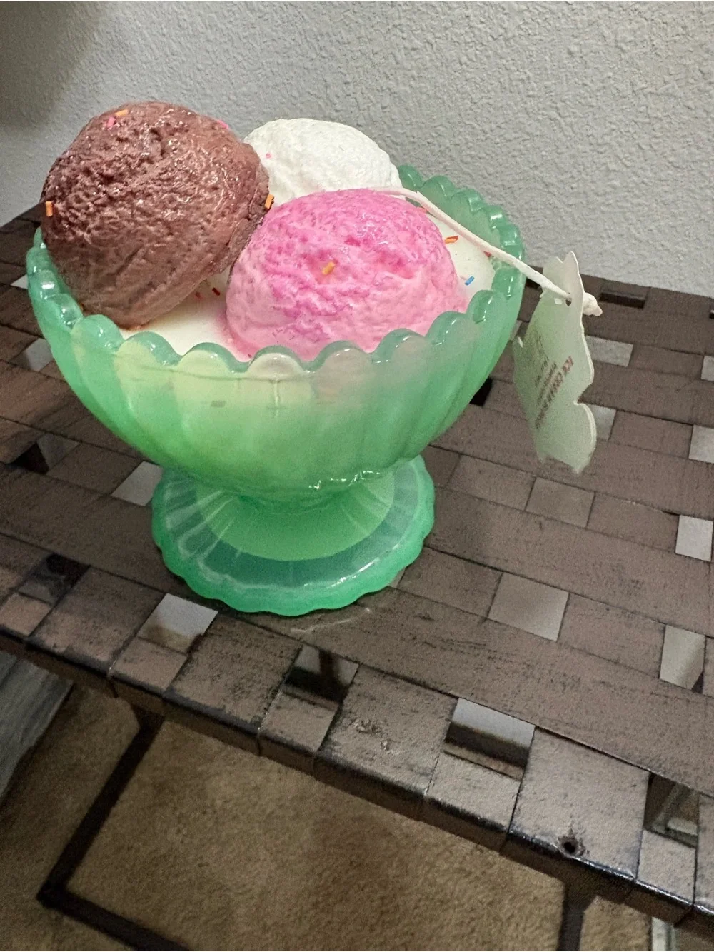 Neopolitan Ice Cream Sundae Scented Candle in Green Glass Dish/Bowl